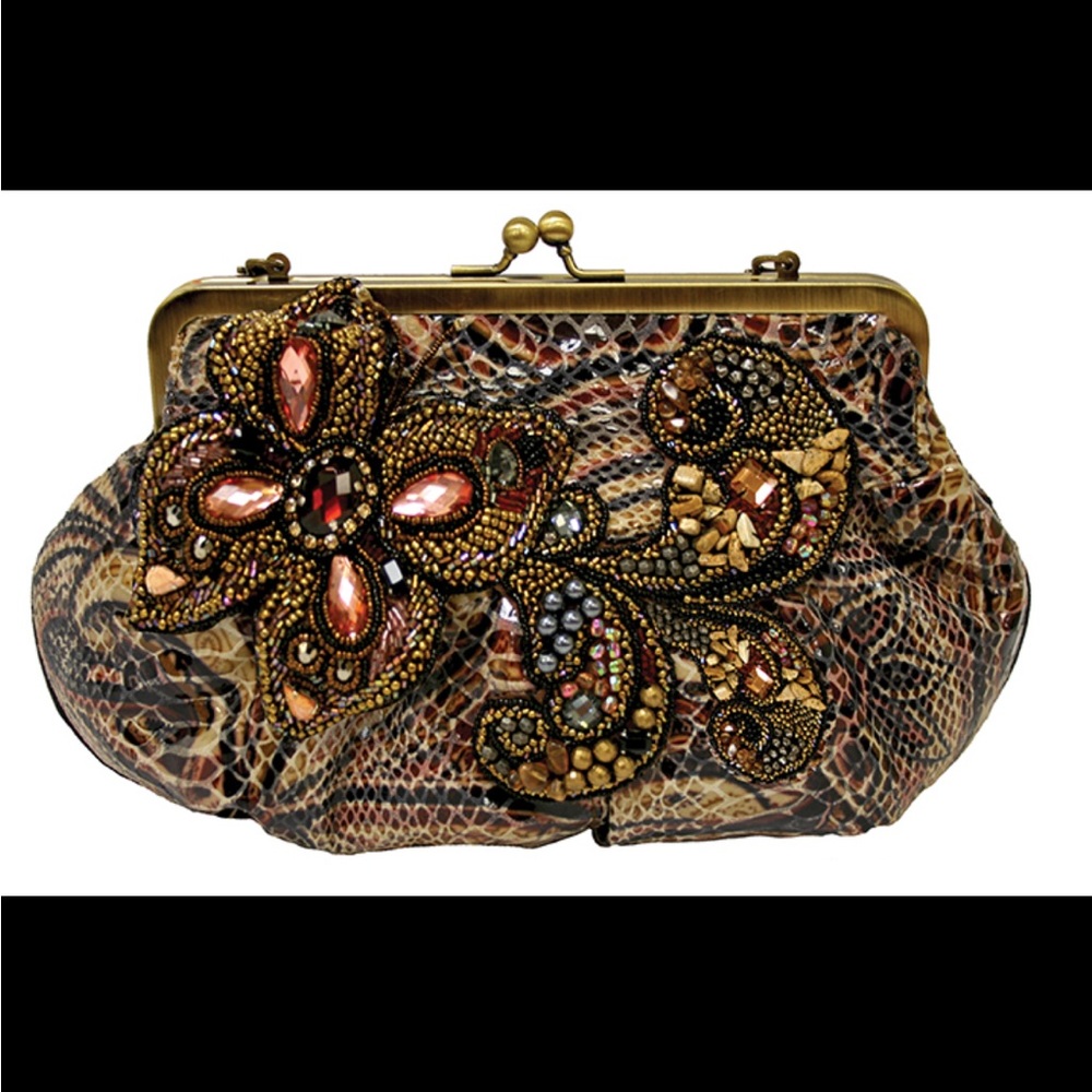 NWT Mary Frances Embellished Beaded Bag - Brown and Gold